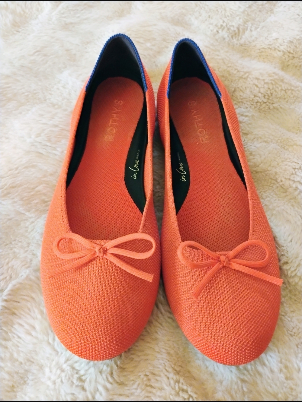 Rothy's Red  Knit Ballet Flats with Navy Trim